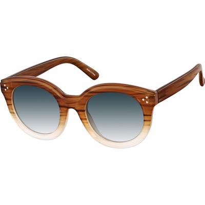 Zenni Women's Round Rx Sunglasses Brown Plastic Full Rim Frame