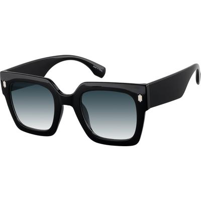 Zenni Women's Square Rx Sunglasses Black Plastic Full Rim Frame
