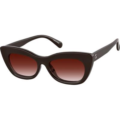 Zenni Women's Vintage Cat-Eye Rx Sunglasses Brown Plastic Full Rim Frame