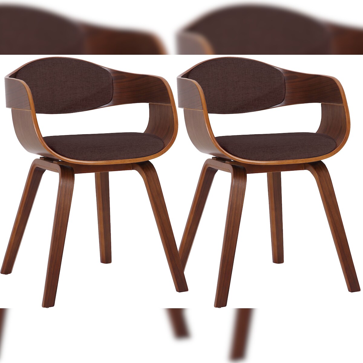DELUKE® 2er Set Stühle LONDON Stoff - 73x49x46cm, Walnuss/Braun | Stoff | Holz Gestell | Konferenzstuhl Wartezimmerstuhl Image