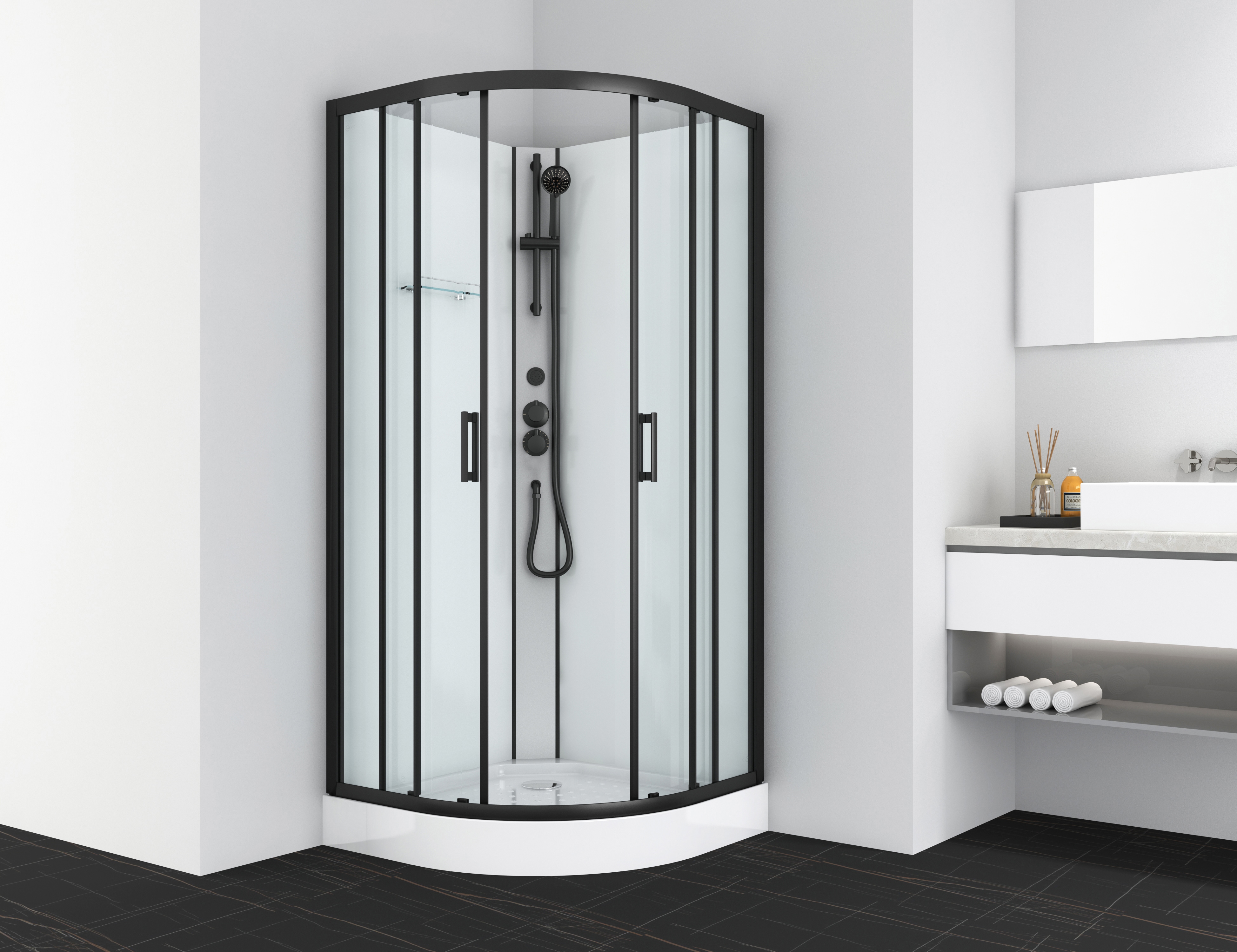 Komplettdusche SANOTECHNIK "DALLAS", schwarz, B:90cm H:210cm T:90cm, Duschkabinen