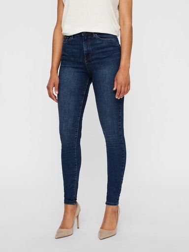 High-waist-Jeans VERO MODA "VMSOPHIA", Damen, Gr. M (38), Länge 32, blau (medium blau denim), Denim/Jeans, Obermaterial: 85% Baumwolle, 13% Polyester, 2% Elasthan, skinny fit, Jeans High-Waist-Jeans, Topseller