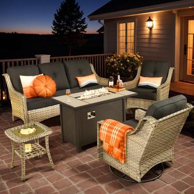 XIZZI Outdoor Wicker Patio Furniture Conversation Set with Fire Table