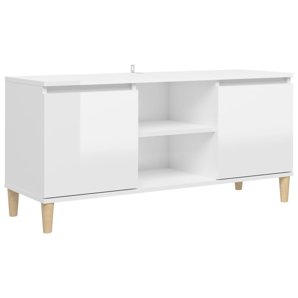vidaXL TV-Schrank mit Massivholz-Beinen Hochglanz-Weiß 103,5x35x50 cm Image