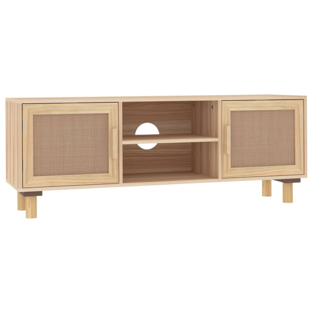 vidaXL TV-Schrank Braun 105x30x40 cm Massivholz Kiefer Natur-Rattan Image