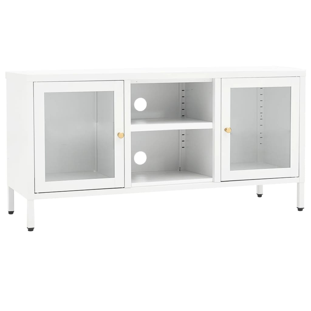 vidaXL TV-Schrank Weiß 105x35x52 cm Stahl und Glas Image