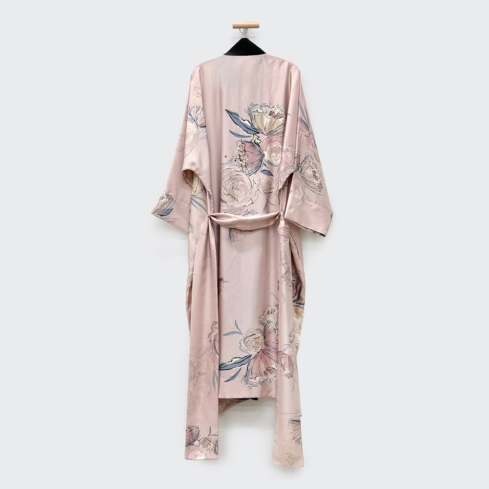 KIM+ONO Kimono Robe | Washable Silk Twill Jia Kimono Wrap | Washable Silk | Cream Blush | Long