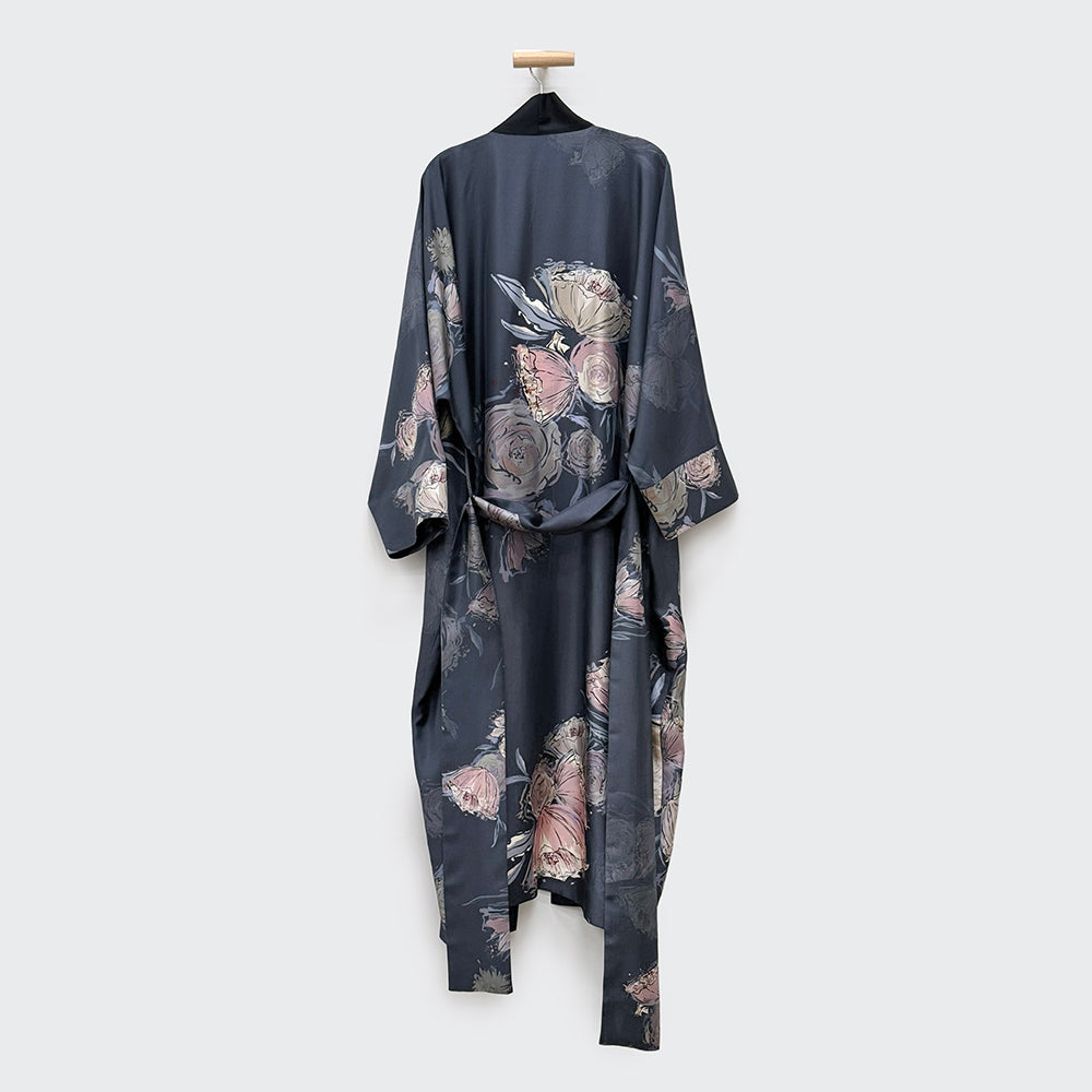 KIM+ONO Kimono Robe | Washable Silk Twill Jia Kimono Wrap | Washable Silk | Black | Long