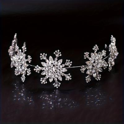 TEMU Elegant Snowflake Rhinestone Tiara - Luxurious Crystal Crown Headband For Weddings & Parties, Hand-wash Only