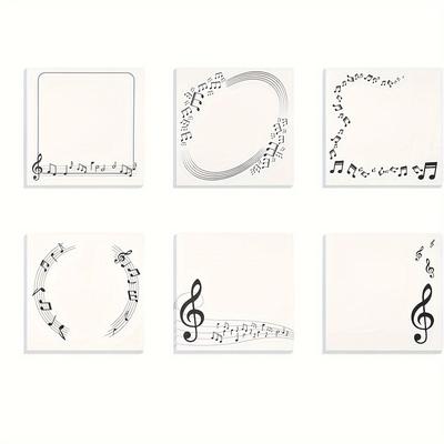 TEMU 6-pack Square Music-themed Sticky Notes - Adhesive Memo Pads With Clef & Piano Keyboard Designs For Messages, Office, School
