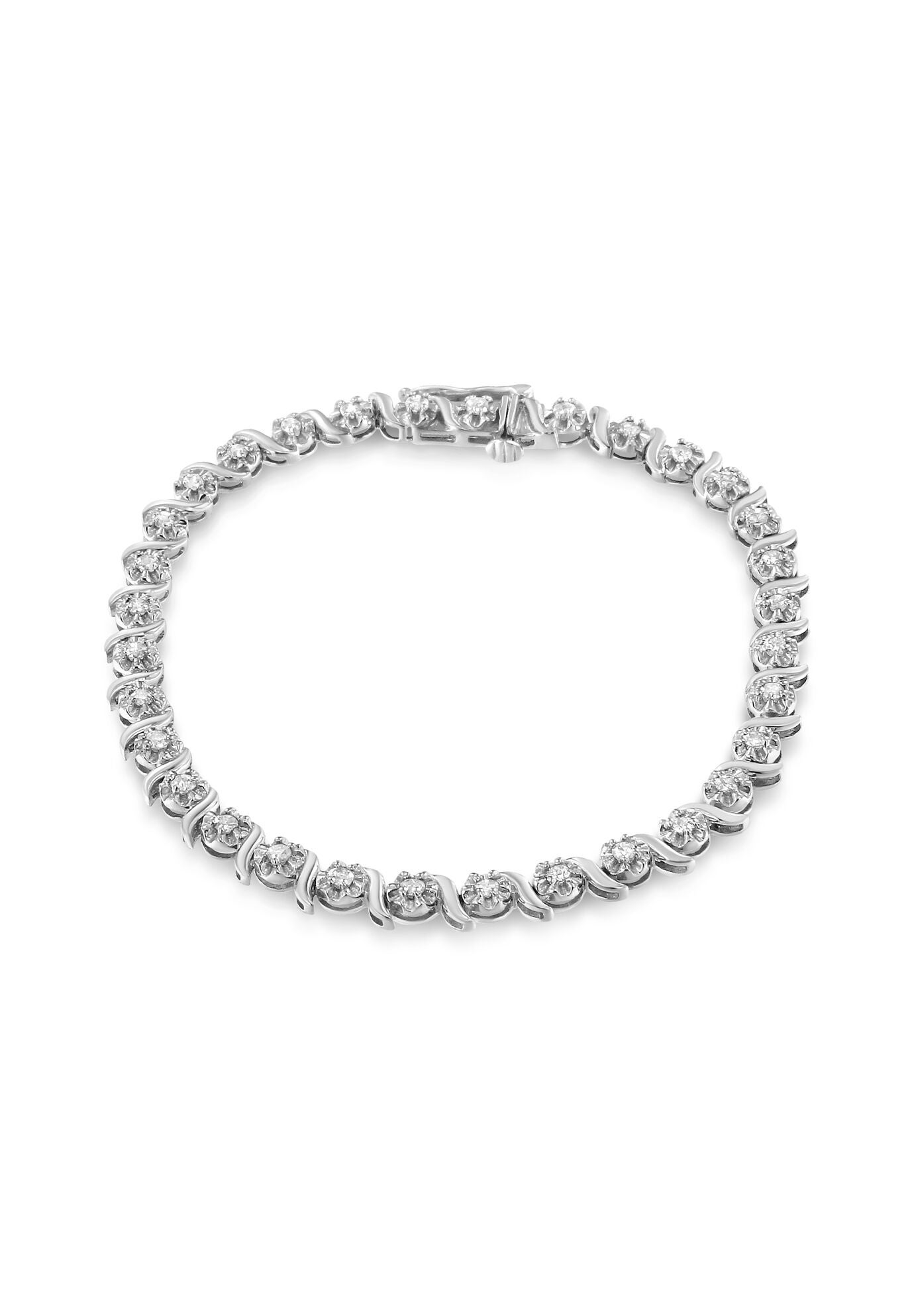 Women's Sterling Silver Diamond Spiral Wave Curvedlink Tennis Bracelet by Haus of Brilliance in White