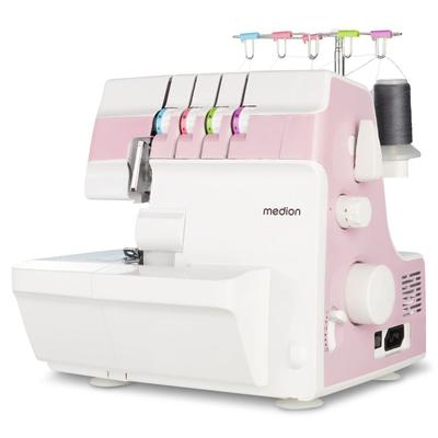 MEDION Overlock-Nähmaschine "MD 19169, Teleskopfadenführung, Zubehör- Fach" Nähmaschinen 4 Fäden gleichzeitig, Nähen mit 2 Nadeln, Einstellbare Fadenspannung rosa