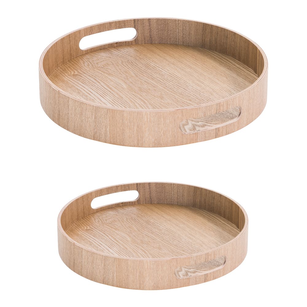 Set de 2 plateaux ronds 35.5 cm et 40,5 cm naturel en bois marrons