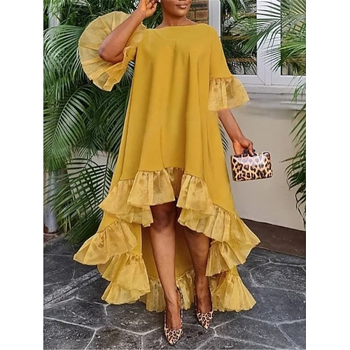 Damen Midikleid schwarzes kleid Freizeitkleid Cocktailkleid Abendkleid Lässig Sport Outdoor Straße Normale Passform Einfach Dreiviertelarm Rundhalsausschnitt Blau Schwarz Weiß Gelb Herbst Winter Image