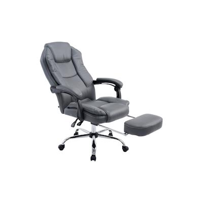 DELUKE® Bürostuhl MEDHA - 114x67x64, Grau | Kunstleder | Metall in Chromoptik Gestell | ergonomische Bürostühle Homeoffice Stuhl mit Rollen Image