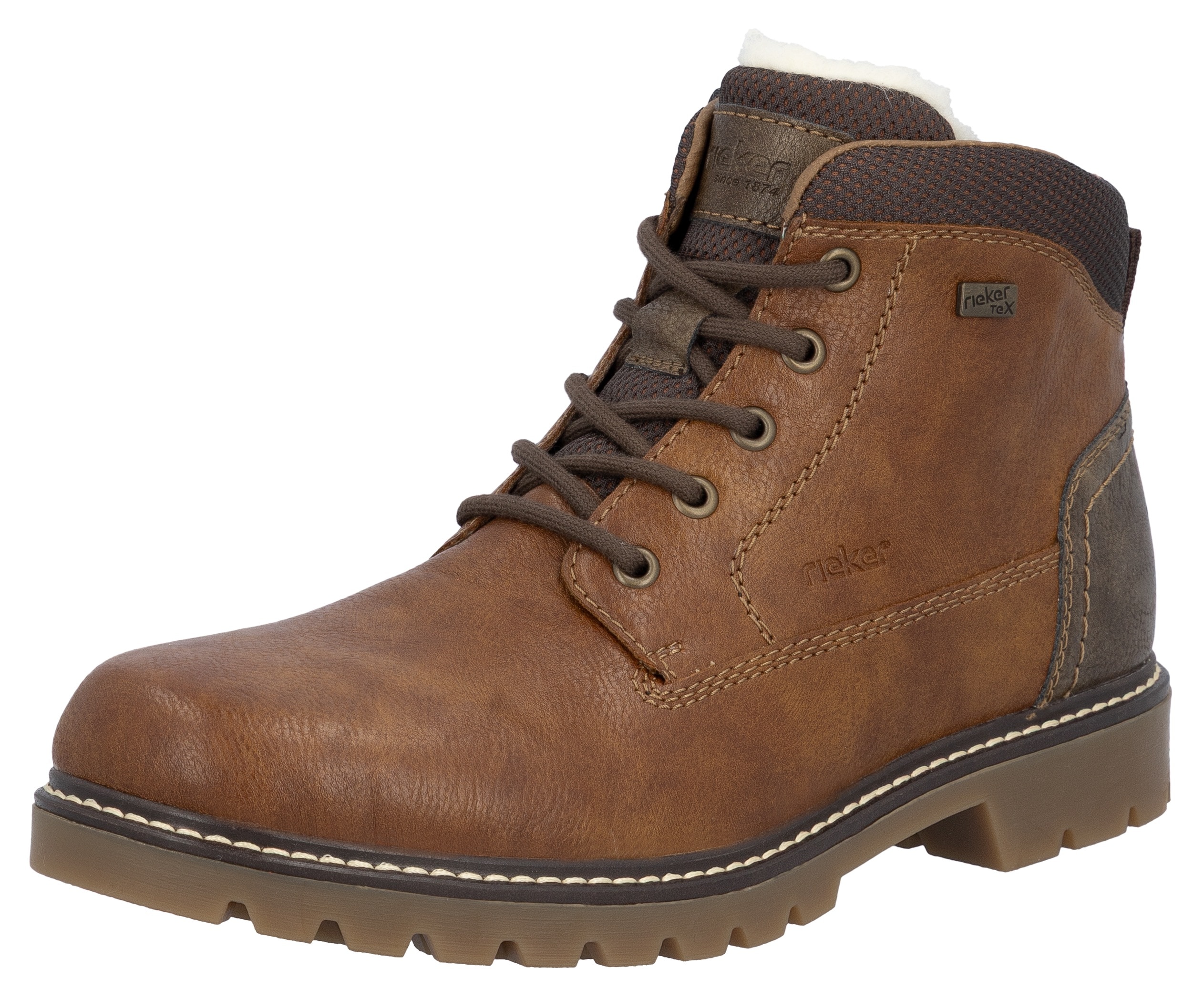 Winterstiefelette RIEKER, Herren, Gr. 41, braun, Lederimitat, Textil, Schuhe, Workerboots, Schnürboots, Trekkingstiefel mit riekerTEX-Membran, Topseller