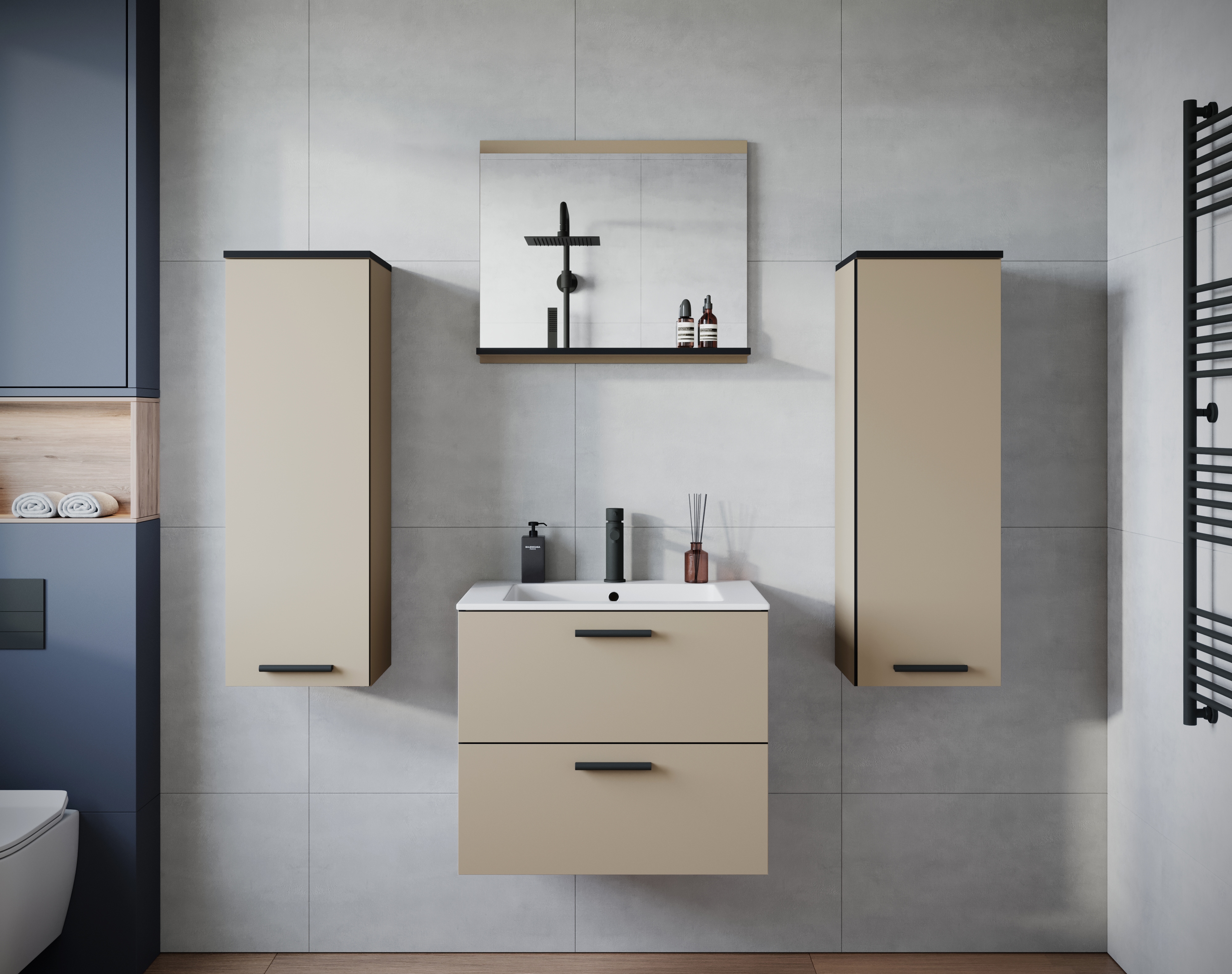 Badmöbel-Set WELLTIME "PILA", braun (congo), B:140cm T:44cm, ABS-Kunststoff, Hartfaserplatte, Holzwerkstoff, Kastenmöbel-Sets, Badmöbel-Set, Badmöbel 4-teilig, verstellbare Einlegeböden, Schubladen