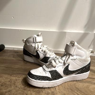 Nike Shoes | Custom Silver Glitter Nike Shoes! These Shoes Are A U.S 3.5y In Size. | Color: Silver/White | Size: 3.5g