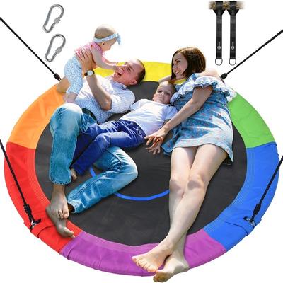 60" Large Saucer Tree Swing for Kids Adults 900D Oxford Waterproof with 2pcs Hanging Straps-Rainbow