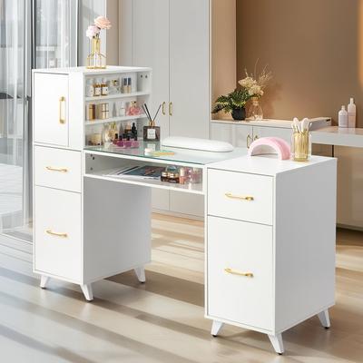 Manicure Table Nail Station Makeup Desk Drawers Beauty Salon White