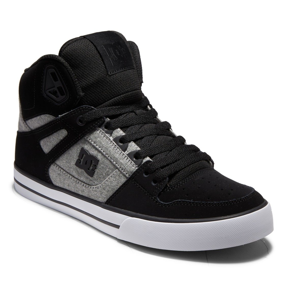 Sneaker DC SHOES "Pure High-Top", Herren, Gr. 11,5(45), grau (schwarz), Leder-, Nubukleder- und/oder Wildlederobermaterial Mesh-Futter Mit Schaumstoff gepolsterte Zunge und Einstieg für mehr Komfort und Support Wrap Cupsole Konstruktion Abriebfeste...