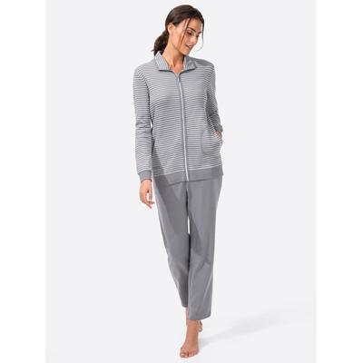 Hausanzug, Damen, Gr. 48/50, grau (grau, gestreift), 65% Baumwolle, 35% Polyester, Langarm, Homewear-Sets