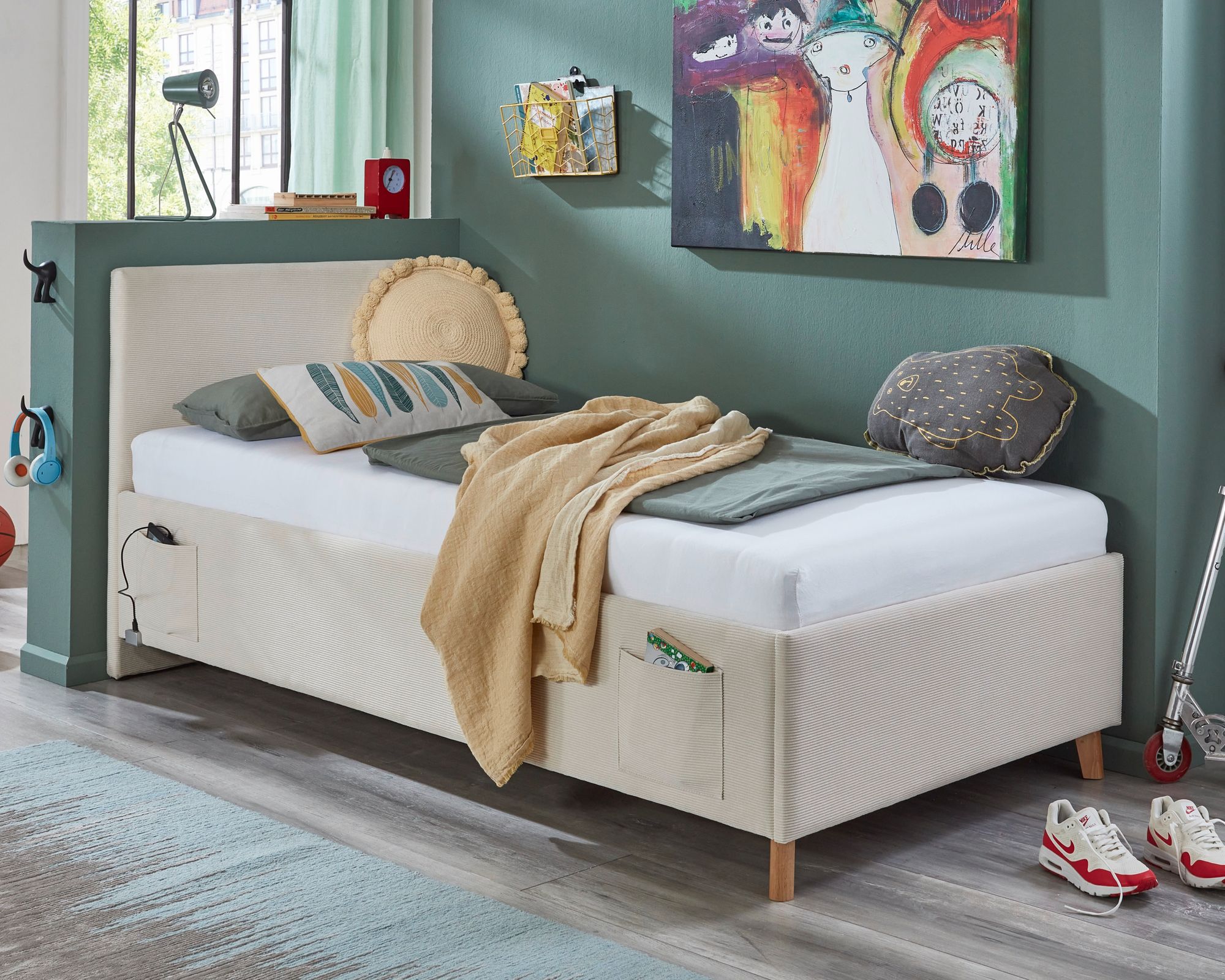 meise.möbel »Cool I« Jugendbett Cord 90x200 cm / anthracite / ohne Rückenteil / ohne Bettkasten / mit Matratze / Härtegrad H2/H3