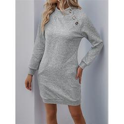 Robe sweat Robe casual Robe unie Femme Mini robe Bouton Poche Sport Loisir Plein Air Décontractées Mao manche longue Standard Gris Claire S M L XL