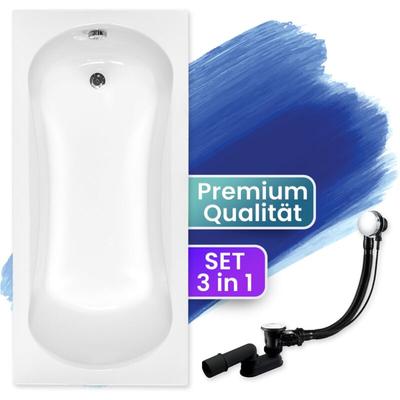 Badewanne Rechteck 150x70, Ablaufgarnitur & Füßen gratis - Komplettset 3in1 Original Acryl Wanne