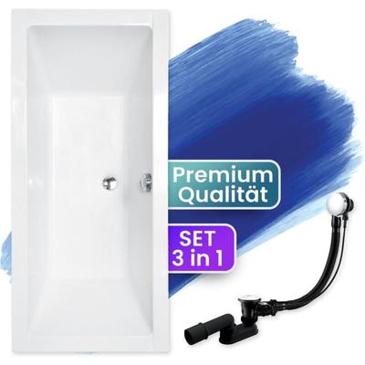 Badewanne Rechteck 155x70, Ablaufgarnitur & Füßen gratis - Komplettset 3in1 Original Acryl Wanne