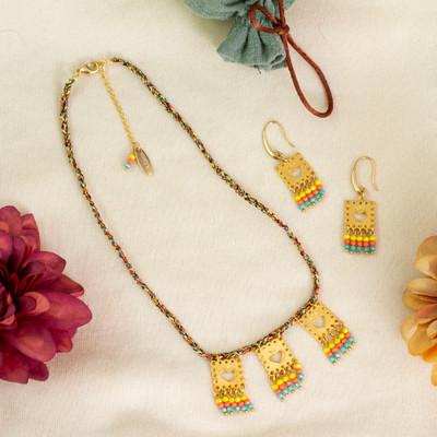 'Papel Picado-Themed 18k Gold-Plated Crystal Bead Jewelry Set'