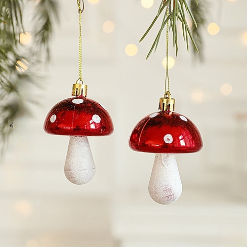Set di 2 ornamenti natalizi: decorazioni a forma di fungo rosso, auto, pigna, lecca-lecca e casa, pendenti unici per decorazioni natalizie