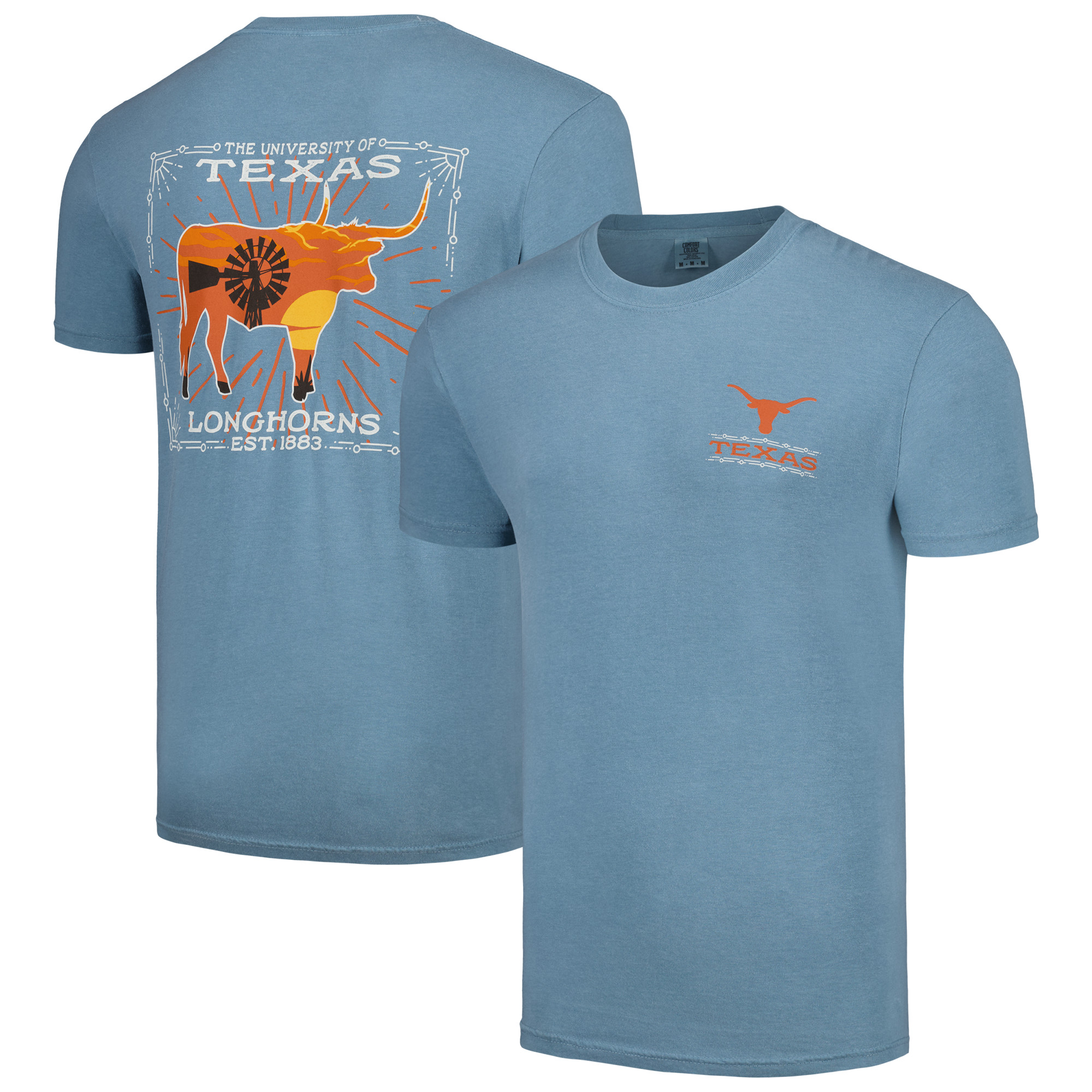 Herren Hellblaues Texas Longhorns State Scenery Comfort Colors T-Shirt Image