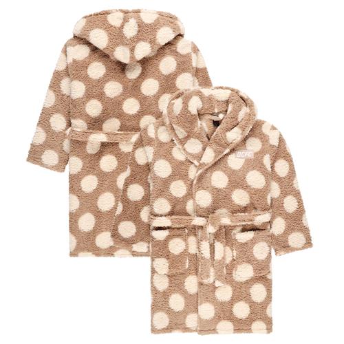 Derby County Polka Dot Fleece-Bademantel mit Kapuze – Beige – Damen