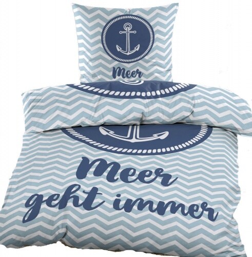 KH-Haushaltshandel Renforce Bettwäsche 135x200 + 80x80 cm, 100% Baumwolle, maritim, Meer, blau weiß Image