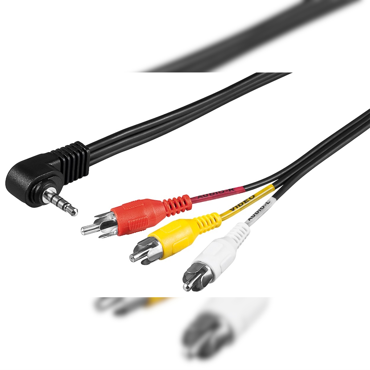 Goobay 50209 Adapterkabel, Composite Audio Video zu 3,5 mm, 1.5 m - Klinke 3,5 mm Stecker (4-Pin, stereo) 90° > 3x Cinch-Stecker Image