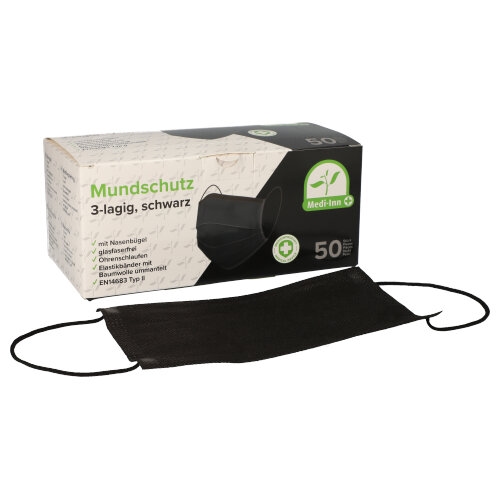 500 Medi-Inn® Mundschutz Type II, 3-lagig 9 cm x 17,5 cm schwarz mit Nasenbügel Image