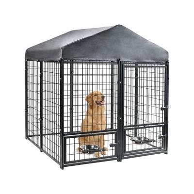 RYPetmia Outdoor Metal Dog Kennel with Roof, Black, Large: 4.5 x 4.5 x 4.9-ft