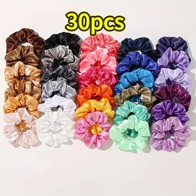 TEMU 12/30/50pcs Assorted Bright Colors Satin Hair Scrunchies - Soft & Glossy Finish, Elastic Hair Bands For Women &, Ponytails, Buns, And , Hair Scrunchies For Hair Image
