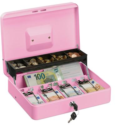 Relaxdays - Geldkassette abschließbar, Münzeinsatz & 4 Scheinfächer, Geldkasse Eisen, HxBxT: 8,5 x