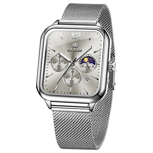 Olevs 9914 Herrenuhr klassischer Luxus original Quarzuhr Kalender Mondphase Chronograph Trend Marke Herrenuhr Image