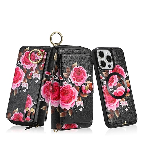 Handy Hülle Handyhüllen Für iPhone 17 Pro Max 17 Air 16 15 14 Pro Max Plus 13 12 11 Pro Max Mini Rückseite Brieftaschenhülle Reisverschluss Mit Handgelenkschlaufe Kartenfach Retro TPU PU-Leder Image