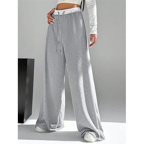 Damen Jogginghose Weites Bein Chinos Mode Streetwear Volle Länge Hohe Taille Einfach Tasche Elastischer Bund Bequem Weich Mikroelastisch Outdoor Straße Schwarz Grau Frühling Herbst Normale Passform Image