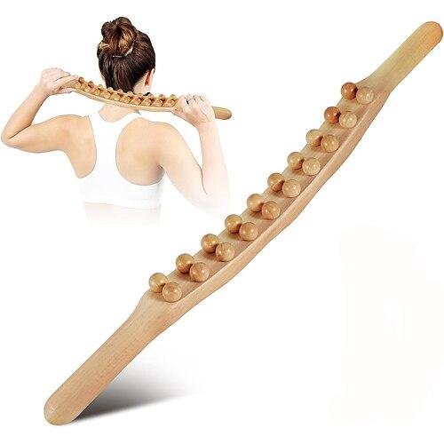 Massagegerät mit Guasha-Holzstab, Massageroller aus Holz mit 20 Perlen, Lymphdrainage-Massagegerät zur Körperformung, Gua-Sha-Werkzeuge für die Rückseite und die Beine