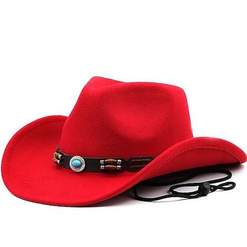 Herren Kentucky Derby Hut Sonnenhut Cowboyhut Fedora-Trilby-Hut Schwarz Wein Wollig Vintage-Stil Mode 18. Jahrhundert Bundesstaat Texas Täglich Themenparty Einfarbig Sonnenschutz Cosplay Image