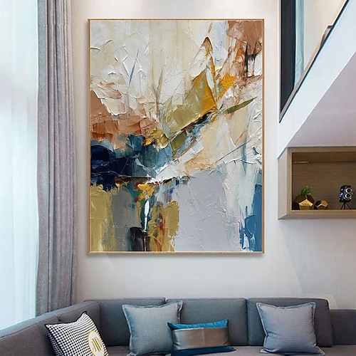 große handgemachte abstrakte Goldgemälde auf Leinwand, handgemaltes reich strukturiertes Acrylgemälde, moderne Wandkunst, handgemaltes Kunstwerk, Ölgemälde für Wohnzimmer, Hotelbar, Wanddekoration Image