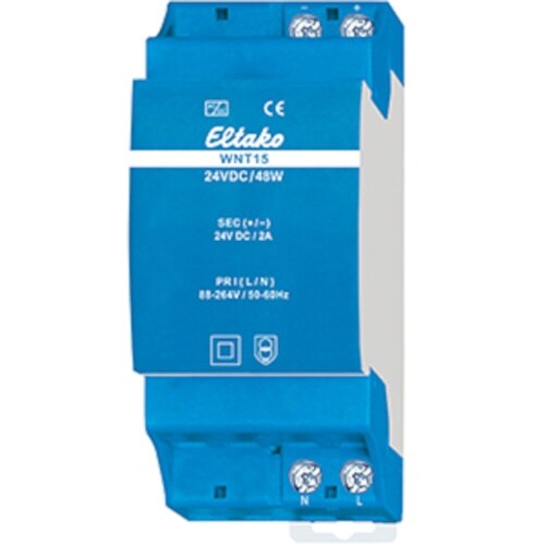 Eltako Gleichstromversorgung, geeignet für Reiheneinbau, 24V, 48W, 88-264VAC, 2A, 2TE, Kurzschlussfest, Tragschienenmontage möglich, IP20 Image