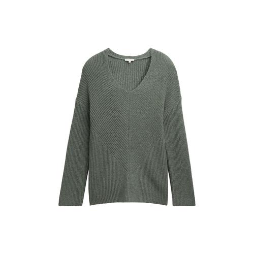 TOM TAILOR Damen Plus - Strickpullover mit V-Ausschnitt, grün, Uni, Gr. 52