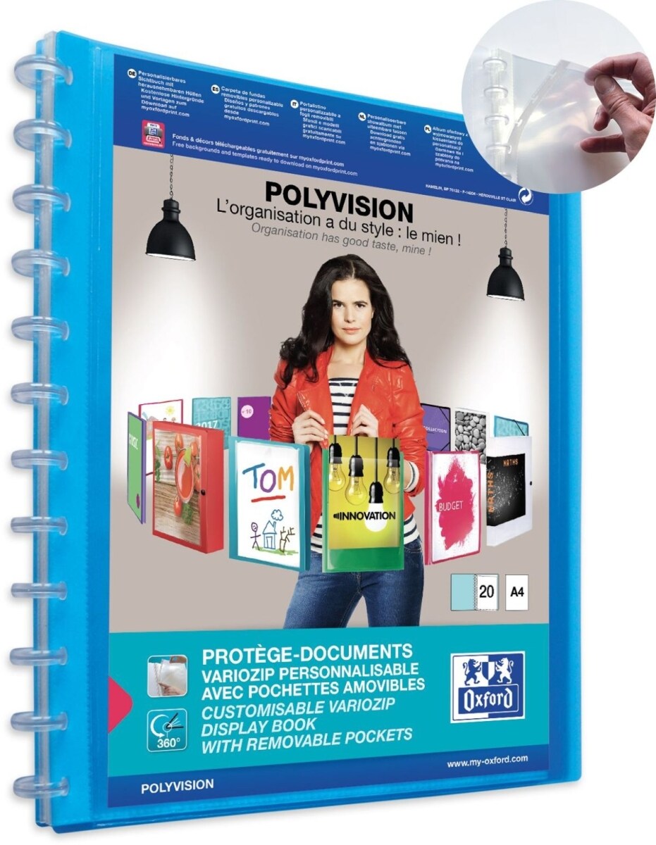 Oxford sichtbuch polyvision A4 PP vario-zipp-Prinzip 20 Hüllen blau Image