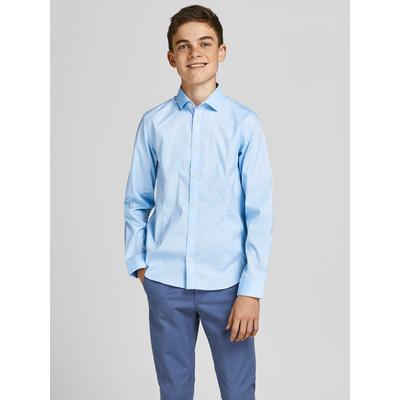 Langarmhemd JACK & JONES JUNIOR "JPRPARMA SHIRT L/S NOOS JNR", Jungen, Gr. 164, N-Gr, blau (cashmere blau), Web, Obermaterial: 98% Baumwolle, 2% Elasthan, unifarben, modisch, regular fit, Langarm 2-Knopf-Manschette, Hemden Festliche Hemden Image